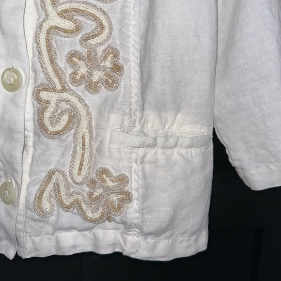 Chico’s 100% Linen Lightweight Boho Beaded Blazer Button Front Jacket Size 2 (L) - Picture 6 of 13